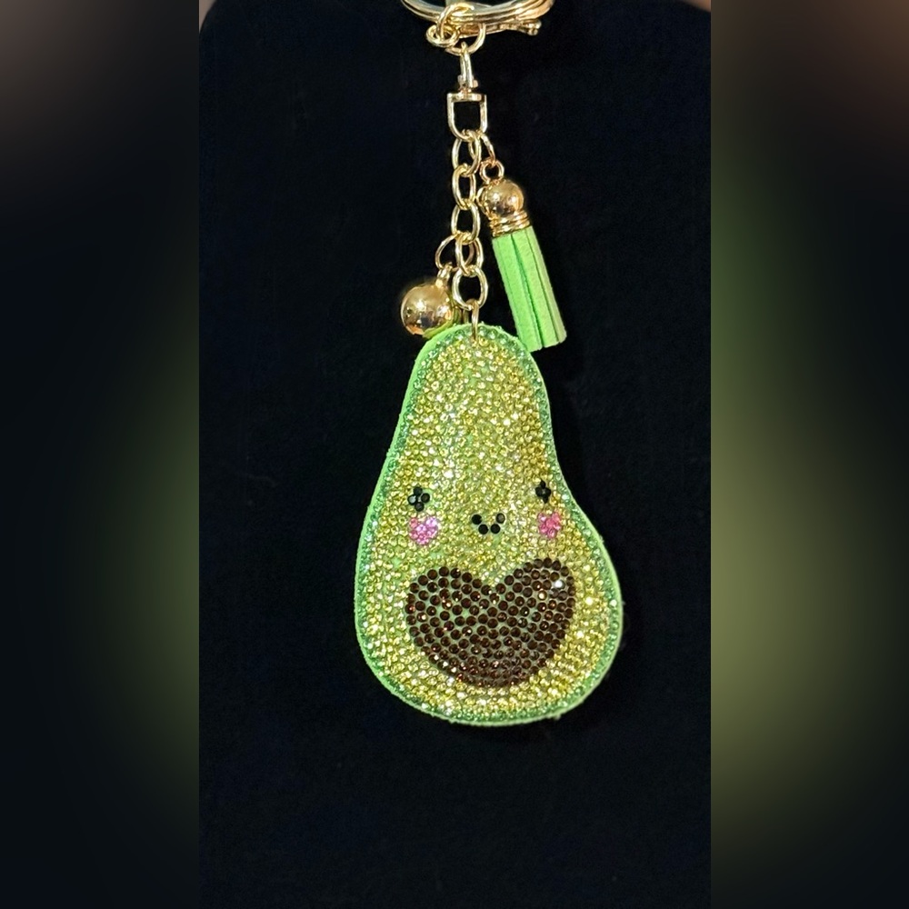 Avocado Rhinestone Bag Charm Keyring